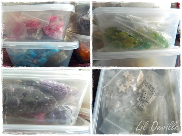 PLastic containers containg beads.