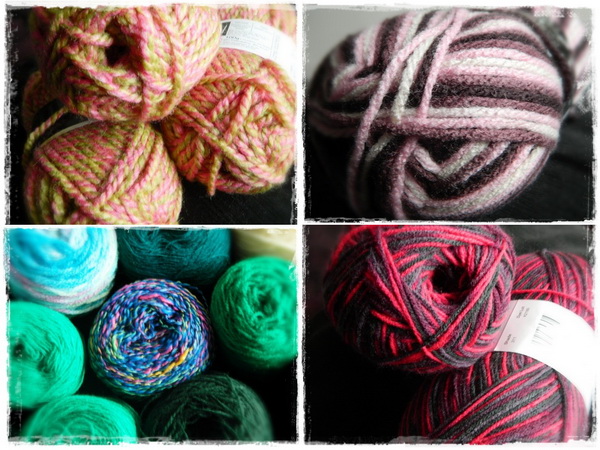 Collage of variegated yarns.