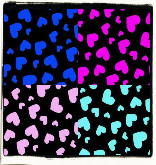 Pink and blue hearts on a black background printable papers for free download.